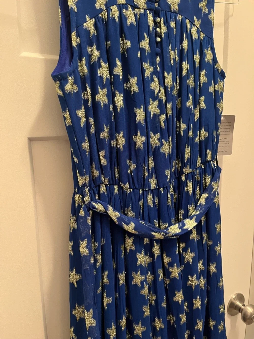 NWT Ciebon Sleeveless Blue Maxi Dress with Gold Star Print- Small- - Picture 5 of 6